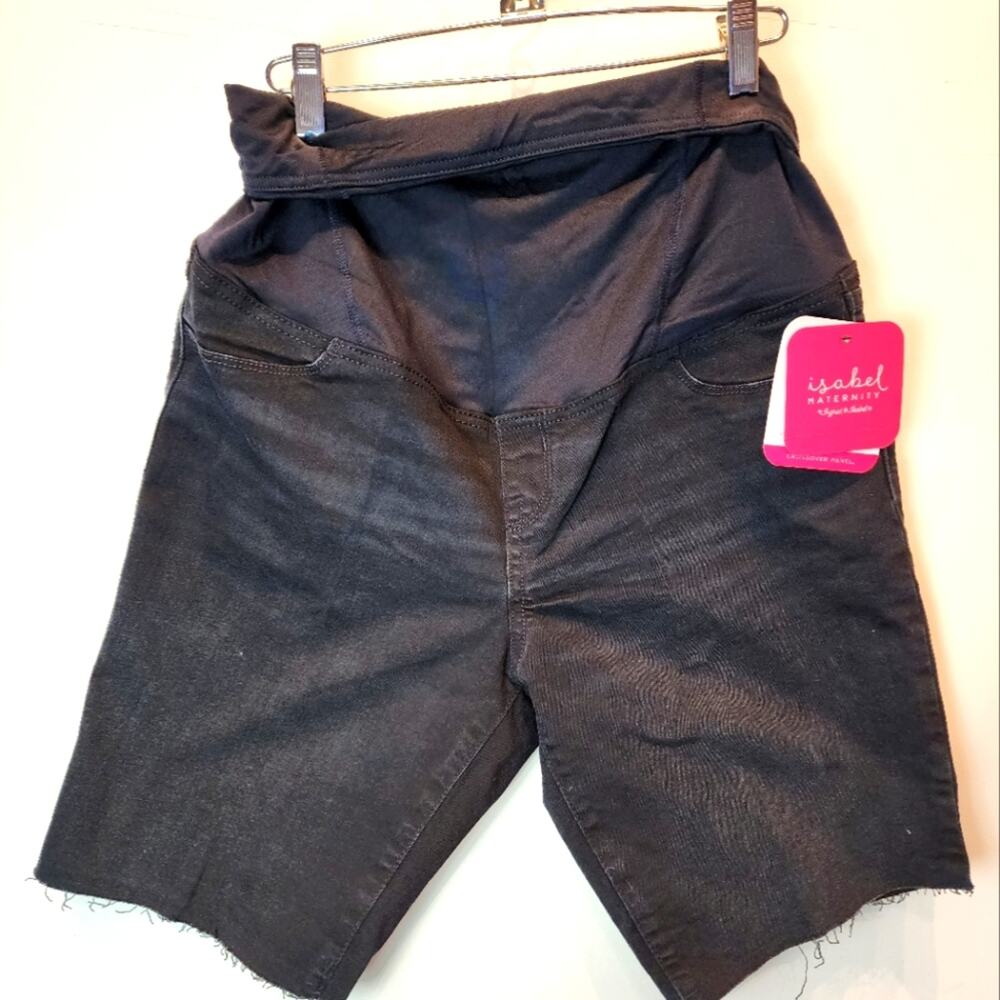 Ingrid & Isabel‎ Maternity 10 Bermuda Shorts Crossover Panel Denim Black NWT